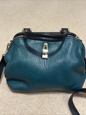 Furla Teal Leather Crossbody Bag with Black Straps